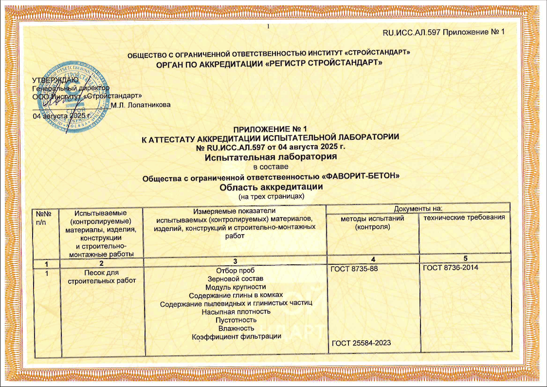 Фаворит Бетон - бетонный завод Истра. Сертификат качества бетона